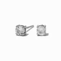 Claire's Clous D'oreilles|Bijoux Premium-Clous d’oreilles panier en zircon cubique 4 mm acier inoxydable couleur argentée