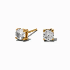 Claire's Clous D'oreilles|Bijoux Premium-Clous d’oreilles panier en zircon cubique 4 mm acier inoxydable couleur dorée