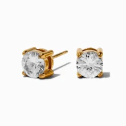 Claire's Clous D'oreilles|Bijoux Premium-Clous d’oreilles panier en zircon cubique 6 mm acier inoxydable couleur dorée