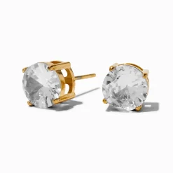 Claire's Clous D'oreilles|Bijoux Premium-Clous d’oreilles panier en zircon cubique 8 mm acier inoxydable couleur dorée