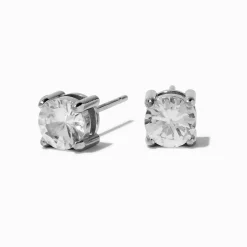 Claire's Clous D'oreilles|Bijoux Premium-Clous d’oreilles panier en zircon cubique 6 mm acier inoxydable couleur argentée
