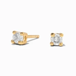 Claire's Clous D'oreilles|Bijoux Premium-Clous d’oreilles panier ronds 3 mm avec zircon cubique couleur dorée C LUXE by Claire’s
