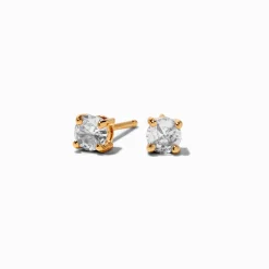 Claire's Clous D'oreilles|Bijoux Premium-Clous d’oreilles panier ronds de 4 mm en zircon cubique couleur dorée C LUXE by Claire’s