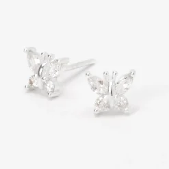 Claire's Clous D'oreilles|Bijoux Premium-Clous d’oreilles papillon en argent et zircon cubique