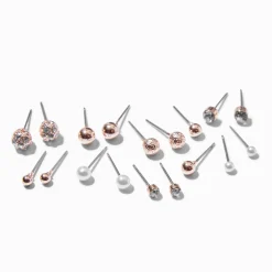 Claire's Clous D'oreilles-Clous d’oreilles perles d’imitation couleur doré rose - Lot de 9