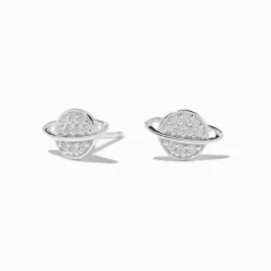 Claire's Clous D'oreilles|Bijoux Premium-Clous d’oreilles planète Saturne strass couleur argentée C LUXE by Claire’s