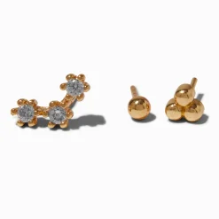 Claire's Bijoux De Piercing-Clous d’oreilles pour piercing au cartilage non filetés 0,8 mm zircon cubique et acier inoxydable couleur dorée - Lot de 3