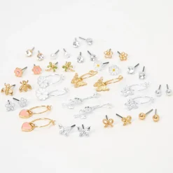Claire's Anneaux|Clous D'oreilles-Clous d’oreilles printaniers couleur dorée et couleur argentée - Lot de 20
