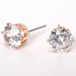 Claire's Clous D'oreilles-Clous d’oreilles ronds avec strass en zircon cubique d’imitation couleur doré rose - 8 mm