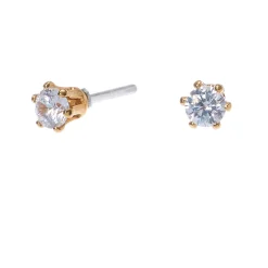 Claire's Clous D'oreilles|Bijoux Premium-Clous d’oreilles ronds 3 mm en zircon cubique couleur dorée jaune C LUXE by Claire's