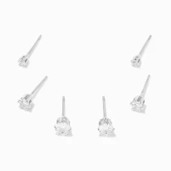 Claire's Clous D'oreilles-Clous d’oreilles ronds ornés en zircon cubique d’imitation couleur argentée - 2 mm, 3 mm, 4 mm