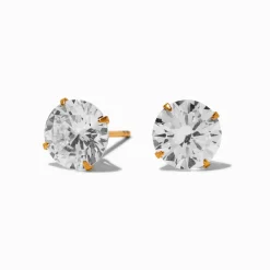 Claire's Clous D'oreilles|Bijoux Premium-Clous d’oreilles ronds zircon cubique en titane couleur dorée C LUXE by Claire’s