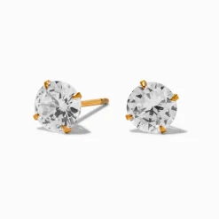 Claire's Bijoux Premium|Clous D'oreilles-Clous d’oreilles ronds zircon cubique en titane couleur dorée C LUXE by Claire’s
