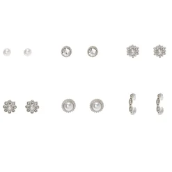 Claire's Clous D'oreilles-Clous d’oreilles sophistiqués perle d'imitation couleur argentée - Lot de 6