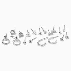 Claire's Clous D'oreilles-Clous d’oreilles strass cœur heurtoir de porte couleur argentée - Lot de 9