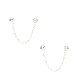 Claire's Pendantes|Bijoux Premium-Clous d'oreille en argent avec chaîne