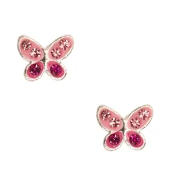 Claire's Clous D'oreilles|Bijoux Premium-Clous d'oreille papillon rose en argent avec strass