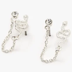 Claire's Clous D'oreilles-Clous d'oreilles avec chaîne et serpent couleur argentée