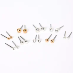 Claire's Clous D'oreilles-Clous d'oreilles boules en strass de tailles graduelles en métaux mixtes - Lot de 9