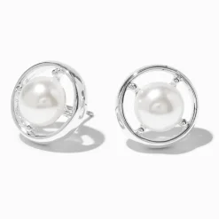 Claire's Clous D'oreilles-Clous d'oreilles boussole perles d'imitation couleur argentée