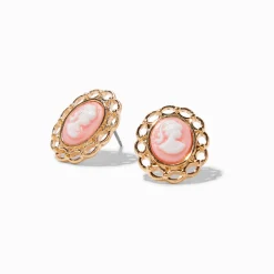 Claire's Clous D'oreilles-Clous d'oreilles camée rose couleur dorée