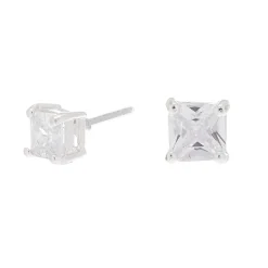 Claire's Clous D'oreilles-Clous d'oreilles carrés avec strass en zircon cubique d'imitation couleur argentée - 5 mm