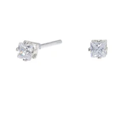 Claire's Clous D'oreilles-Clous d'oreilles carrés avec strass en zircon cubique d'imitation couleur argentée - 3 mm