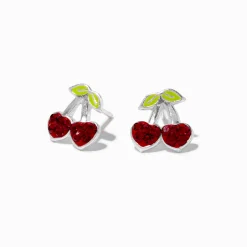 Claire's Clous D'oreilles|Bijoux Premium-Clous d'oreilles cerise cœur strass couleur argentée