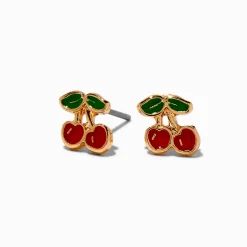 Claire's Clous D'oreilles-Clous d'oreilles cerises couleur dorée