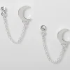 Claire's Clous D'oreilles-Clous d'oreilles à chaîne lune ornementée couleur argentée