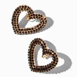 Claire's Clips Et Autocollants-Clous d'oreilles à clip cœur de grande taille strass noirs