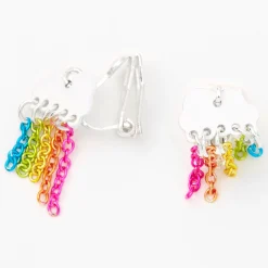 Claire's Clips Et Autocollants-Clous d'oreilles à clip nuages chaînes arc-en-ciel couleur argentée