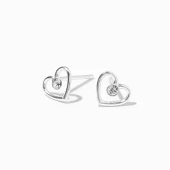 Claire's Clous D'oreilles|Bijoux Premium-Clous d'oreilles contour de cœur en argent
