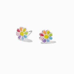 Claire's Clous D'oreilles-Clous d'oreilles couleur argentée marguerite arc-en-ciel