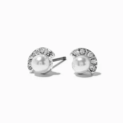 Claire's Clous D'oreilles-Clous d'oreilles couleur argentée éventail strass et perles d'imitation