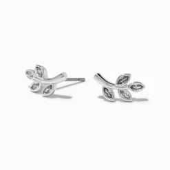 Claire's Clous D'oreilles-Clous d'oreilles couleur argentée feuilles clairsemées en zircon cubique
