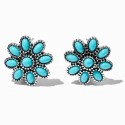 Claire's Clous D'oreilles-Clous d'oreilles couleur argentée cowgirl fleur turquoise d'imitation