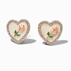 Claire's Clous D'oreilles-Clous d'oreilles couleur doré rose et cœur émaillé