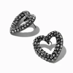Claire's Clous D'oreilles-Clous d'oreilles couleur hématite strass cœur ajouré