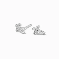 Claire's Clous D'oreilles|Bijoux Premium-Clous d'oreilles croix en zircon cubique couleur argentée C LUXE by Claire's