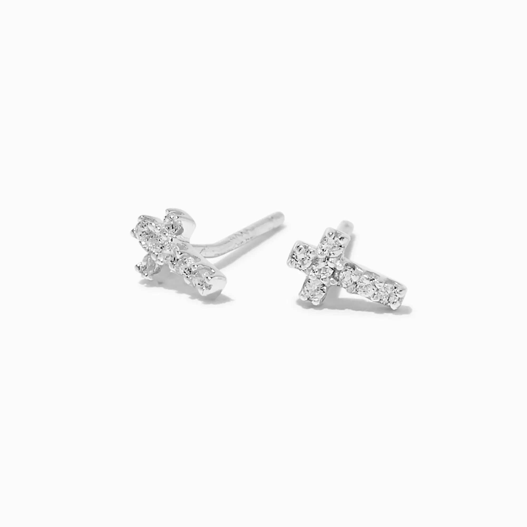 Claire's Clous D'oreilles|Bijoux Premium-Clous d'oreilles croix en zircon cubique couleur argentée C LUXE by Claire's