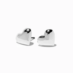 Claire's Clous D'oreilles-Clous d'oreilles cœur bombé couleur argentée