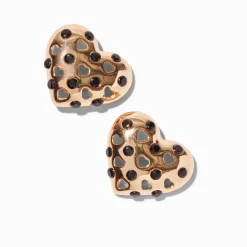 Claire's Clous D'oreilles-Clous d'oreilles cœur en strass noir couleur dorée