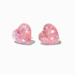 Claire's Clous D'oreilles-Clous d'oreilles à cœur rose à paillettes