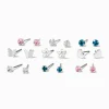 Claire's Clous D'oreilles-Clous d'oreilles cœurs floraux couleur argentée - Lot de 9