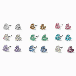 Claire's Clous D'oreilles-Clous d'oreilles cœur strass pastel - Lot de 9