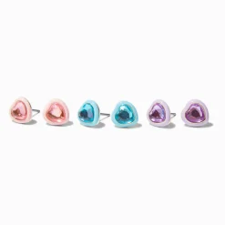 Claire's Clous D'oreilles-Clous d'oreilles cœur strass pastel - Lot de 3