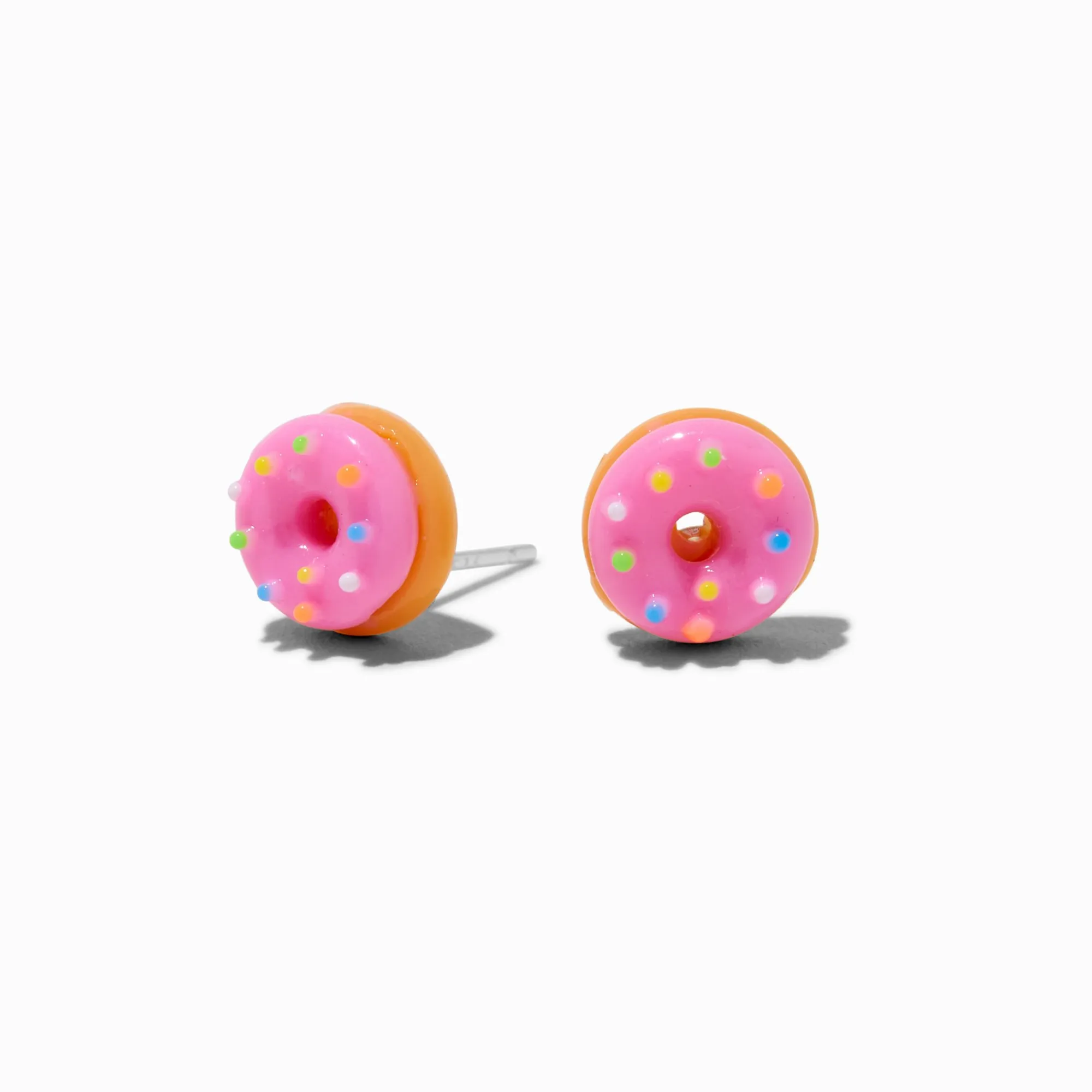 Claire's Clous D'oreilles|Bijoux Premium-Clous d'oreilles donuts roses avec faux vermicelles de sucre tige couleur argentée C LUXE by Claire's