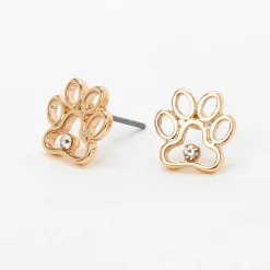 Claire's Clous D'oreilles-Clous d'oreilles empreinte d’animal avec strass couleur dorée