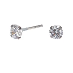 Claire's Clous D'oreilles|Bijoux Premium-Clous d'oreilles en argent avec strass rond en zircon cubique - 4 mm